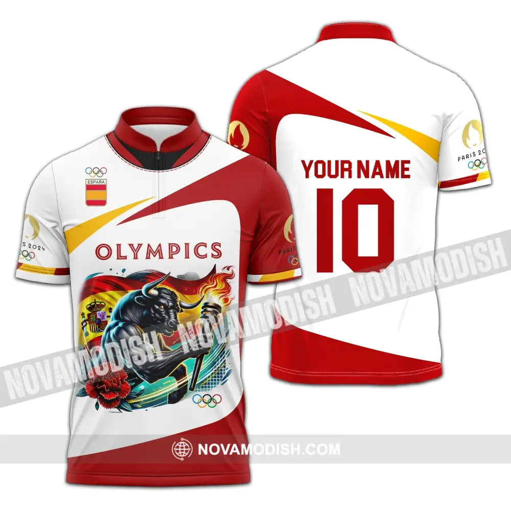 Unisex Shirt - Custom Name And Number Olympics Paris 2024 Sport Spain Zipper Polo / S T-Shirt