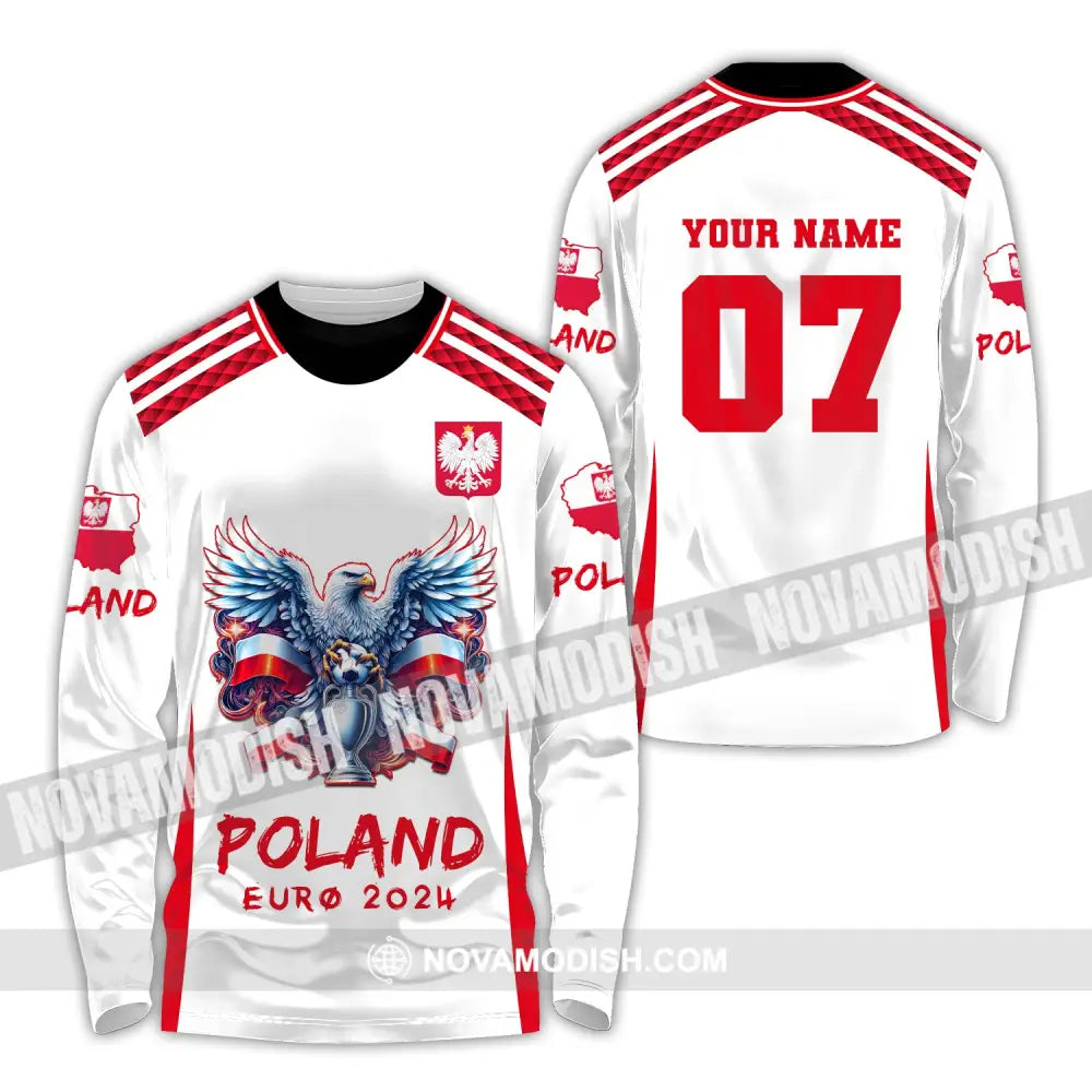 Unisex Shirt Custom Name And Number Poland Football 2024 Polo Long Sleeve / S T-Shirt