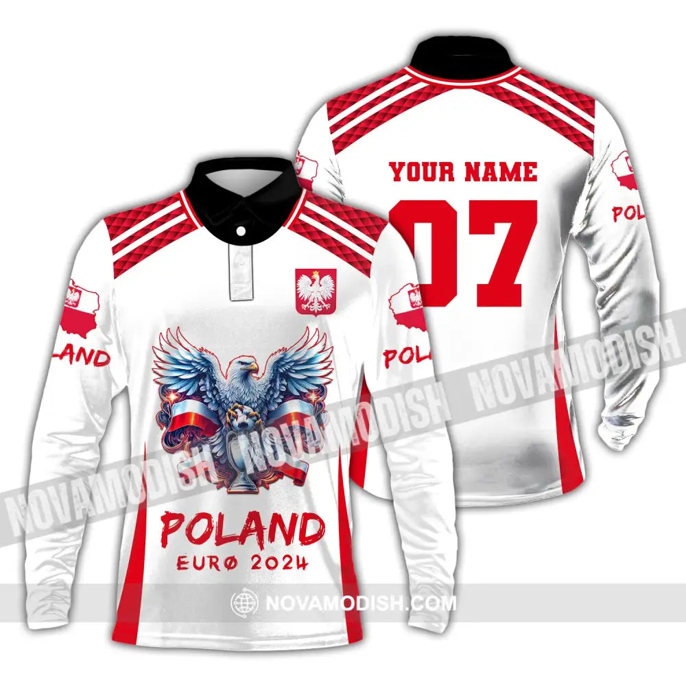 Unisex Shirt Custom Name And Number Poland Football 2024 Polo Long Sleeve / S T-Shirt