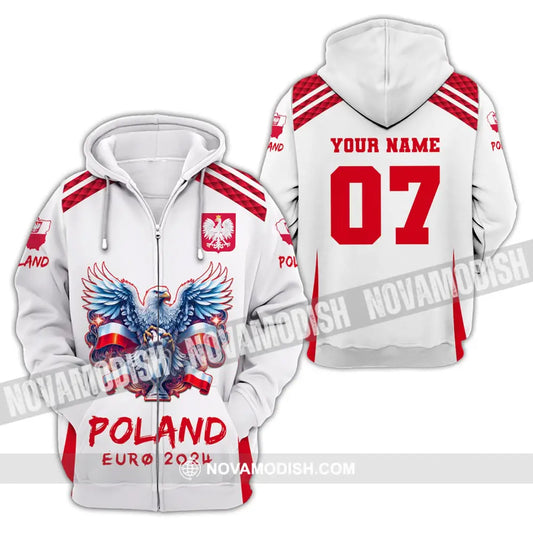 Unisex Shirt Custom Name And Number Poland Football 2024 Polo Long Sleeve Zipper Hoodie / S T-Shirt