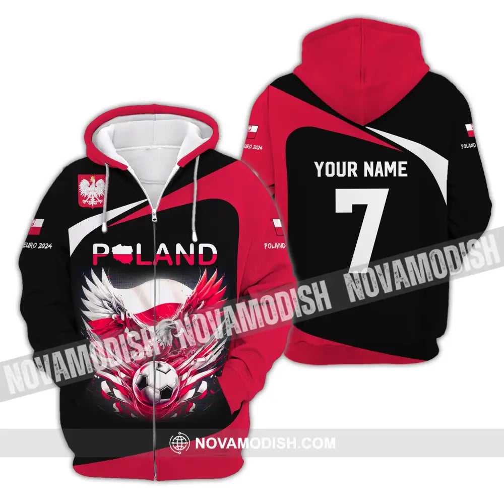 Unisex Shirt Custom Name And Number Poland Football 2024 Polo Long Sleeve Zipper Hoodie / S T-Shirt