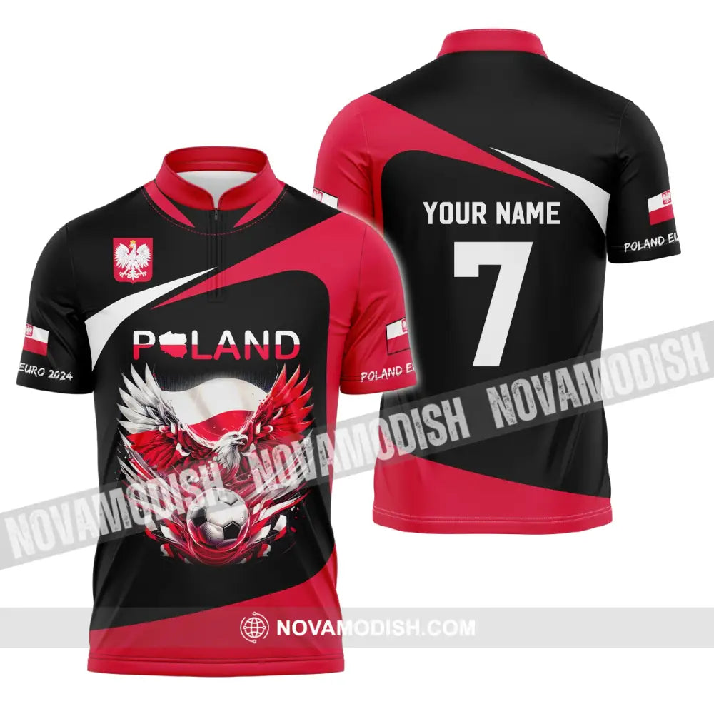 Unisex Shirt Custom Name And Number Poland Football 2024 Polo Long Sleeve Zipper / S T-Shirt