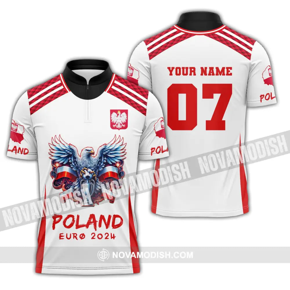 Unisex Shirt Custom Name And Number Poland Football 2024 Polo Long Sleeve Zipper / S T-Shirt