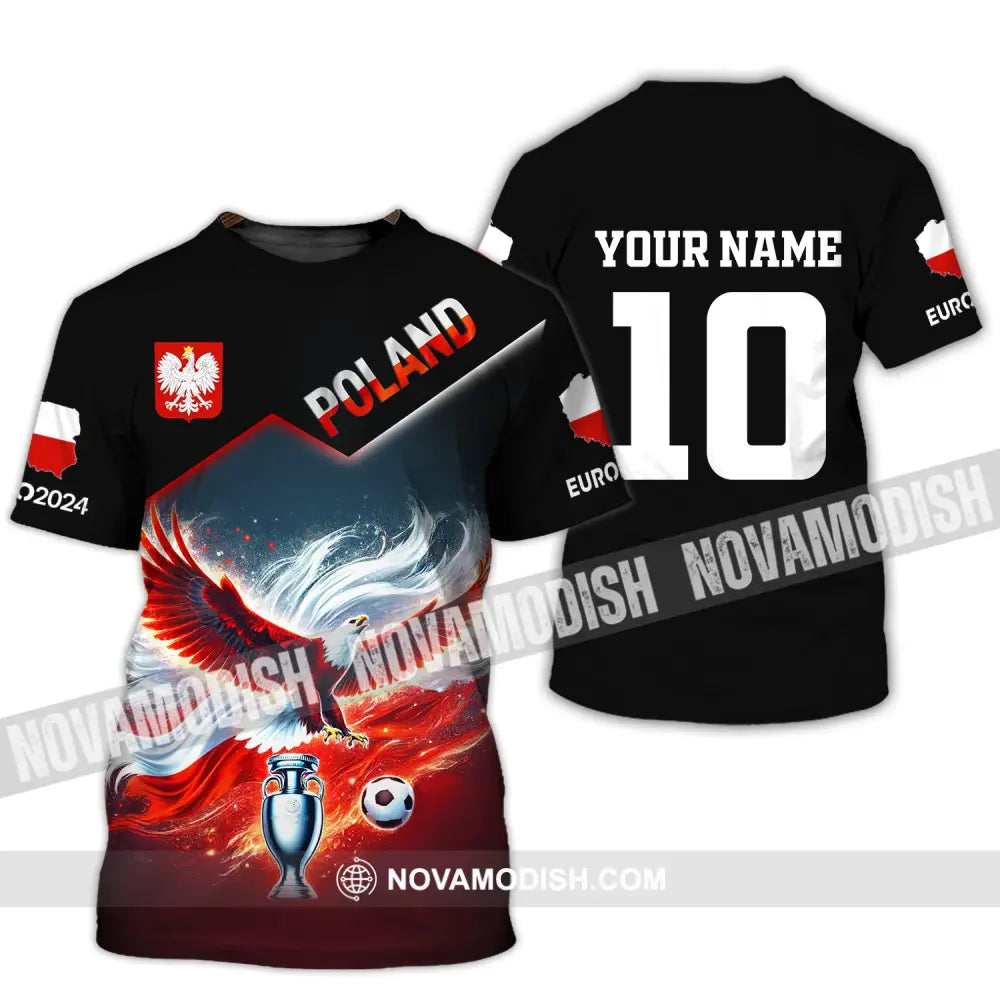 Unisex Shirt Custom Name And Number Poland Football Polo Euro 2024 Hoodie Long Sleeve T-Shirt / S