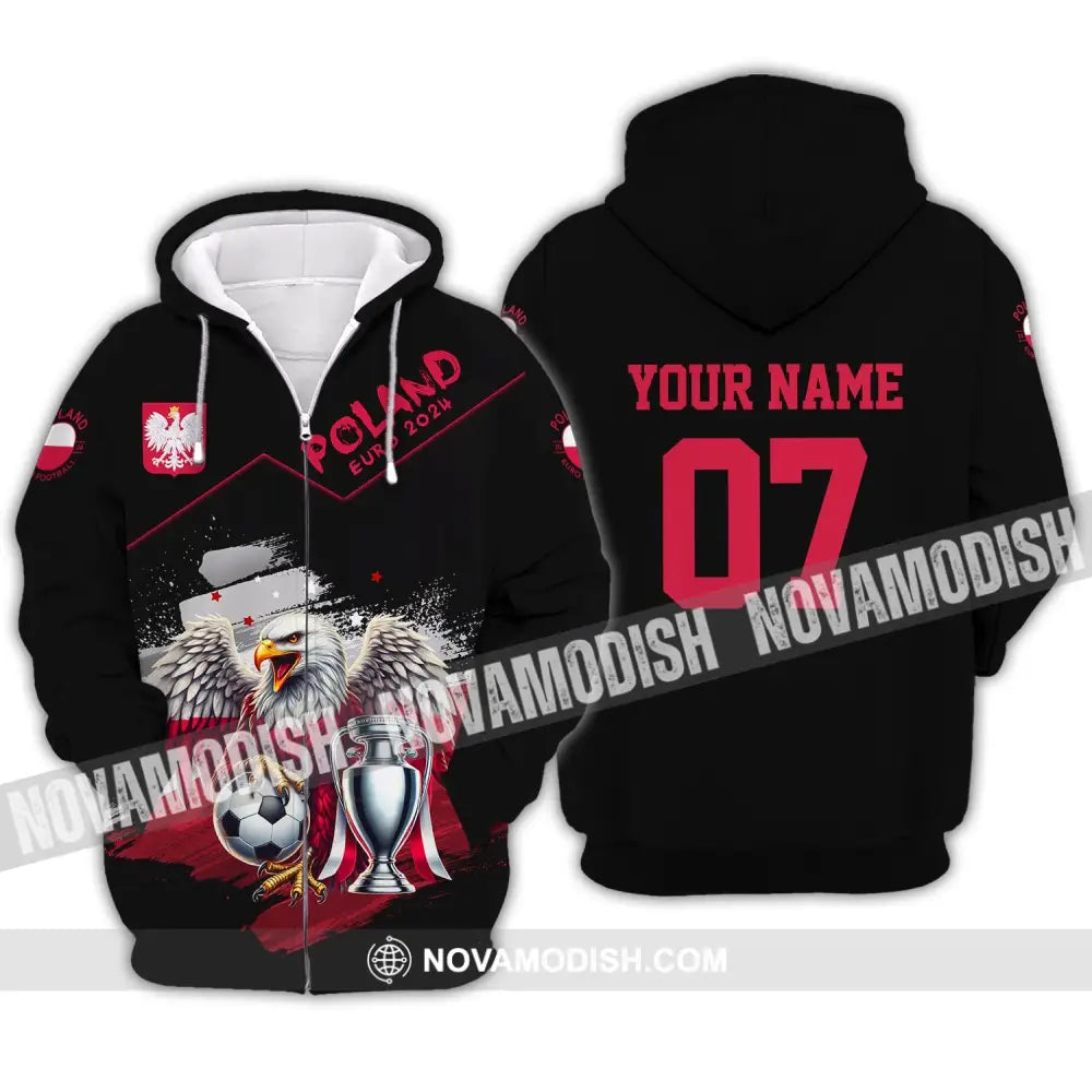 Unisex Shirt - Custom Name And Number Poland National Team Euro 2024 Zipper Hoodie / S T-Shirt