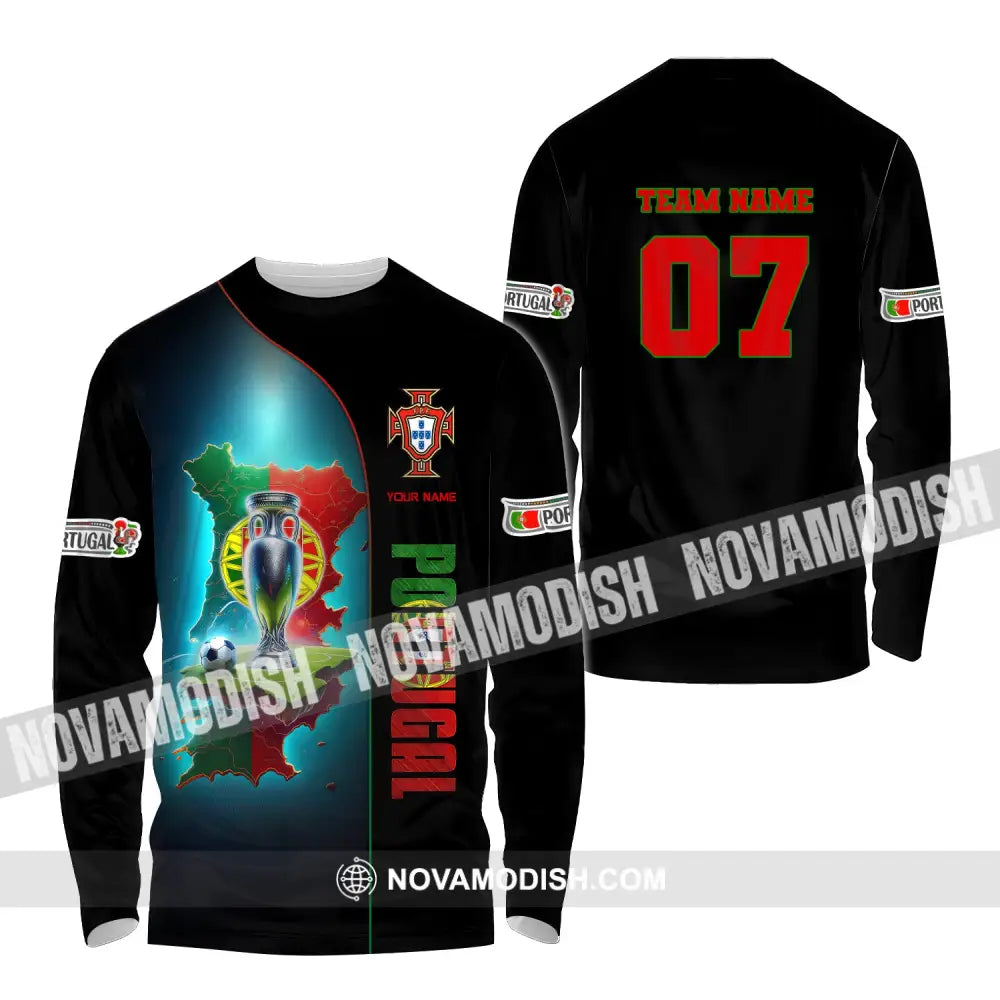 Unisex Shirt Custom Name And Number Portugal Euro 2024 Football Polo Long Sleeve / S T-Shirt