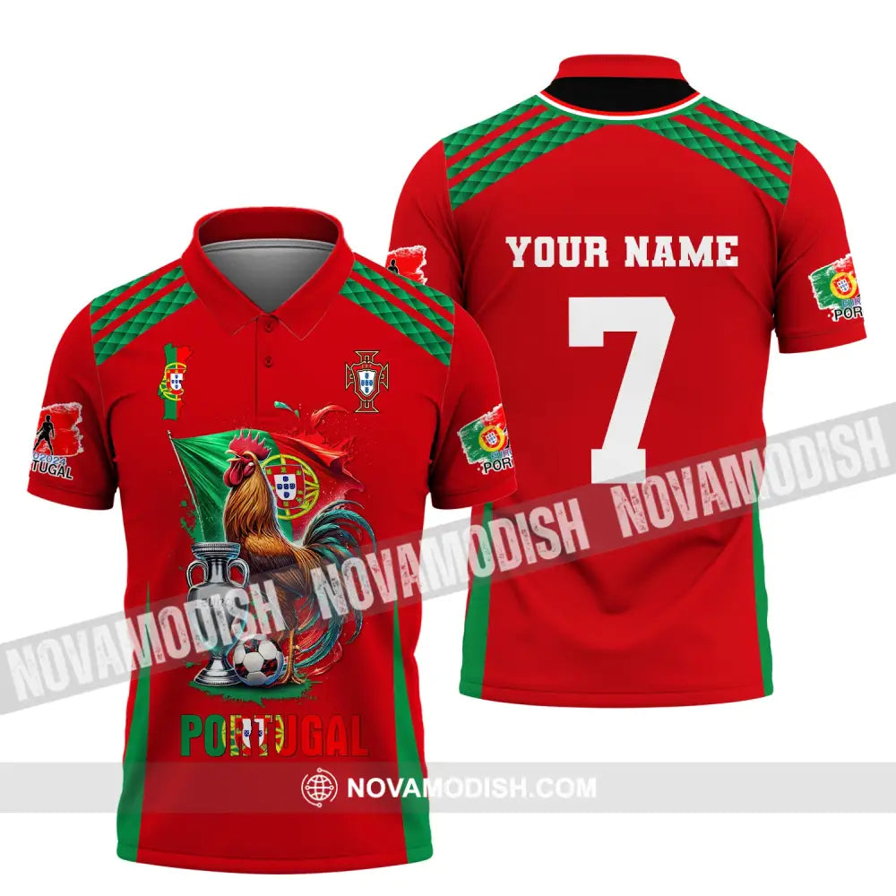 Unisex Shirt Custom Name And Number Portugal Euro 2024 Football Polo Long Sleeve / S T-Shirt