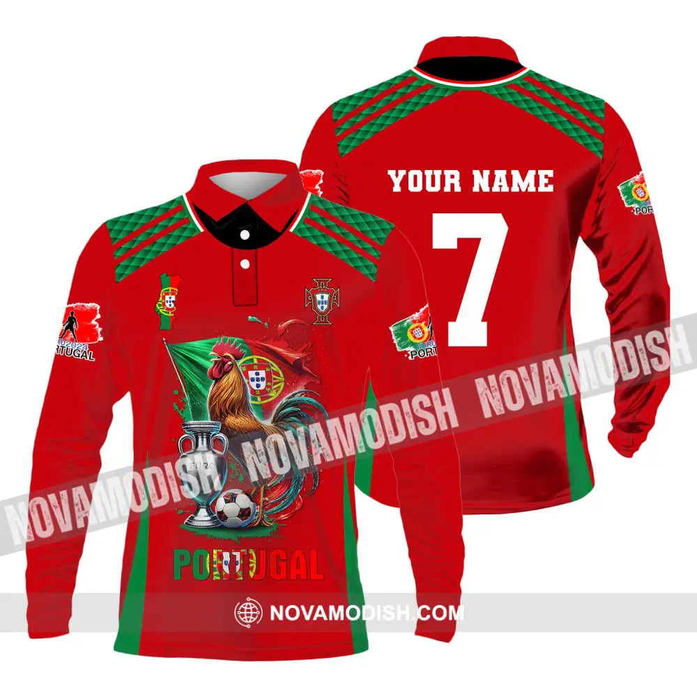 Unisex Shirt Custom Name And Number Portugal Euro 2024 Football Polo Long Sleeve / S T-Shirt