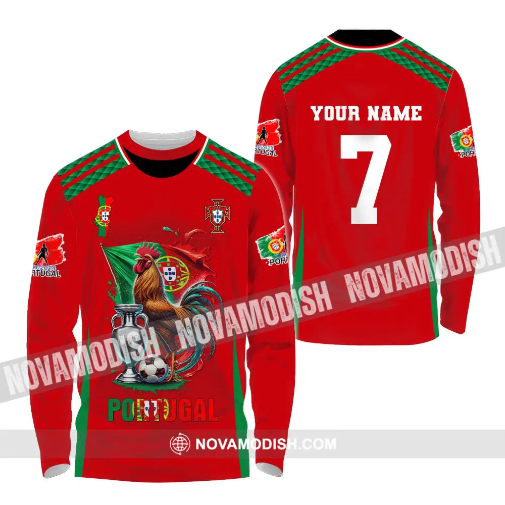 Unisex Shirt Custom Name And Number Portugal Euro 2024 Football Polo Long Sleeve / S T-Shirt