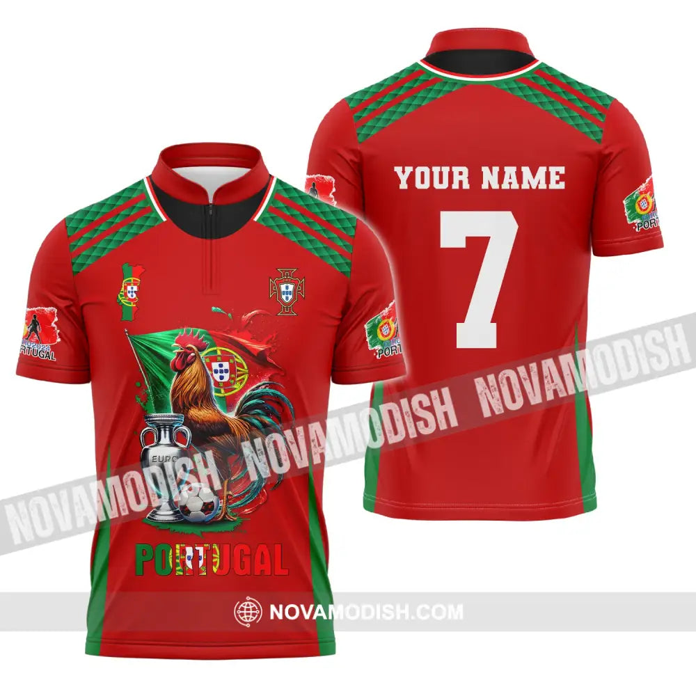 Unisex Shirt Custom Name And Number Portugal Euro 2024 Football Polo Long Sleeve Zipper / S T-Shirt