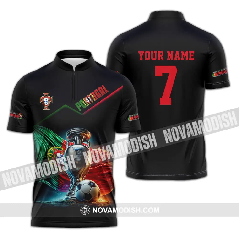 Unisex Shirt - Custom Name And Number Portugal Euro 2024 Team Zipper Polo / S T-Shirt