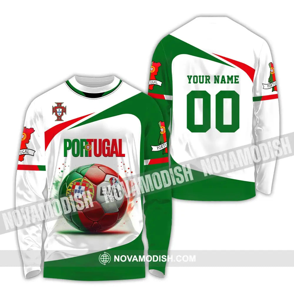 Unisex Shirt Custom Name And Number Portugal Football Euro 2024 Polo Long Sleeve / S T-Shirt