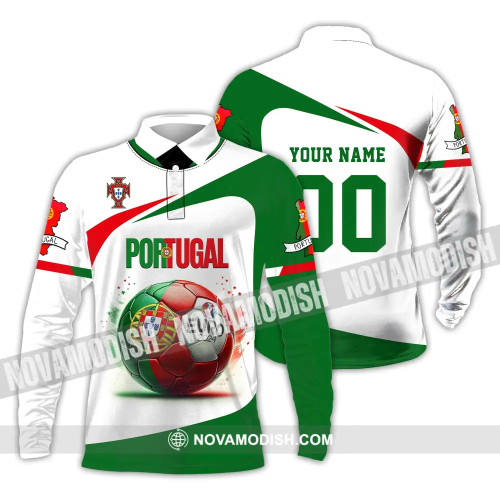 Unisex Shirt Custom Name And Number Portugal Football Euro 2024 Polo Long Sleeve / S T-Shirt