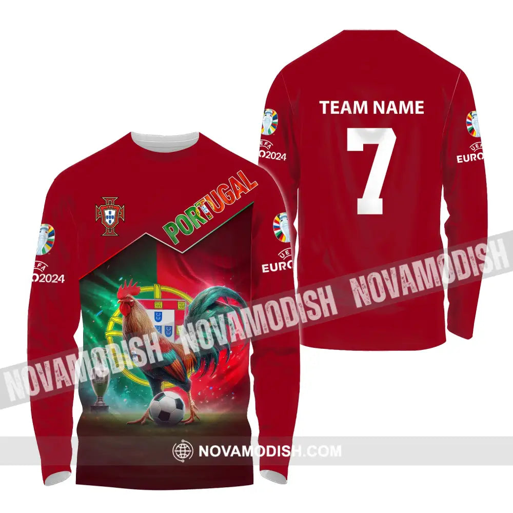 Unisex Shirt Custom Name And Number Portugal Football Euro 2024 Polo Long Sleeve / S T-Shirt