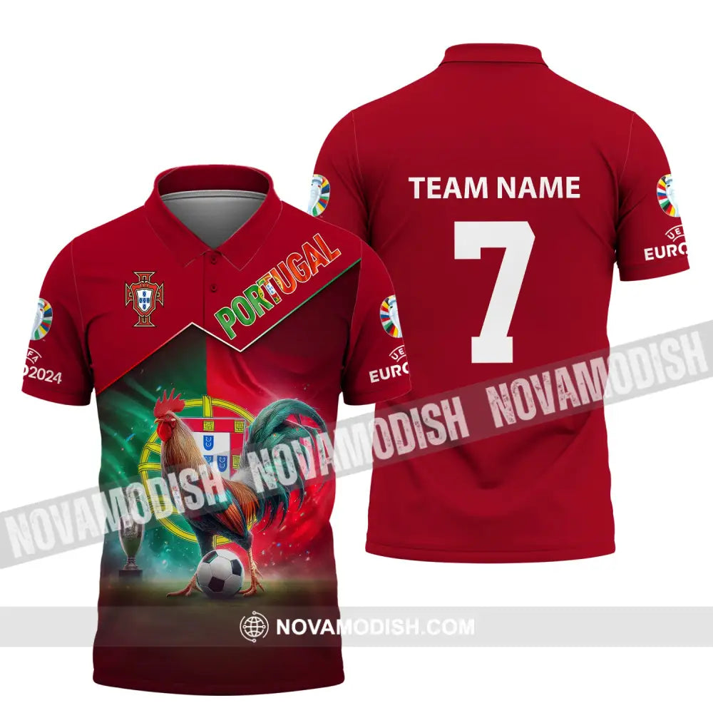 Unisex Shirt Custom Name And Number Portugal Football Euro 2024 Polo Long Sleeve / S T-Shirt