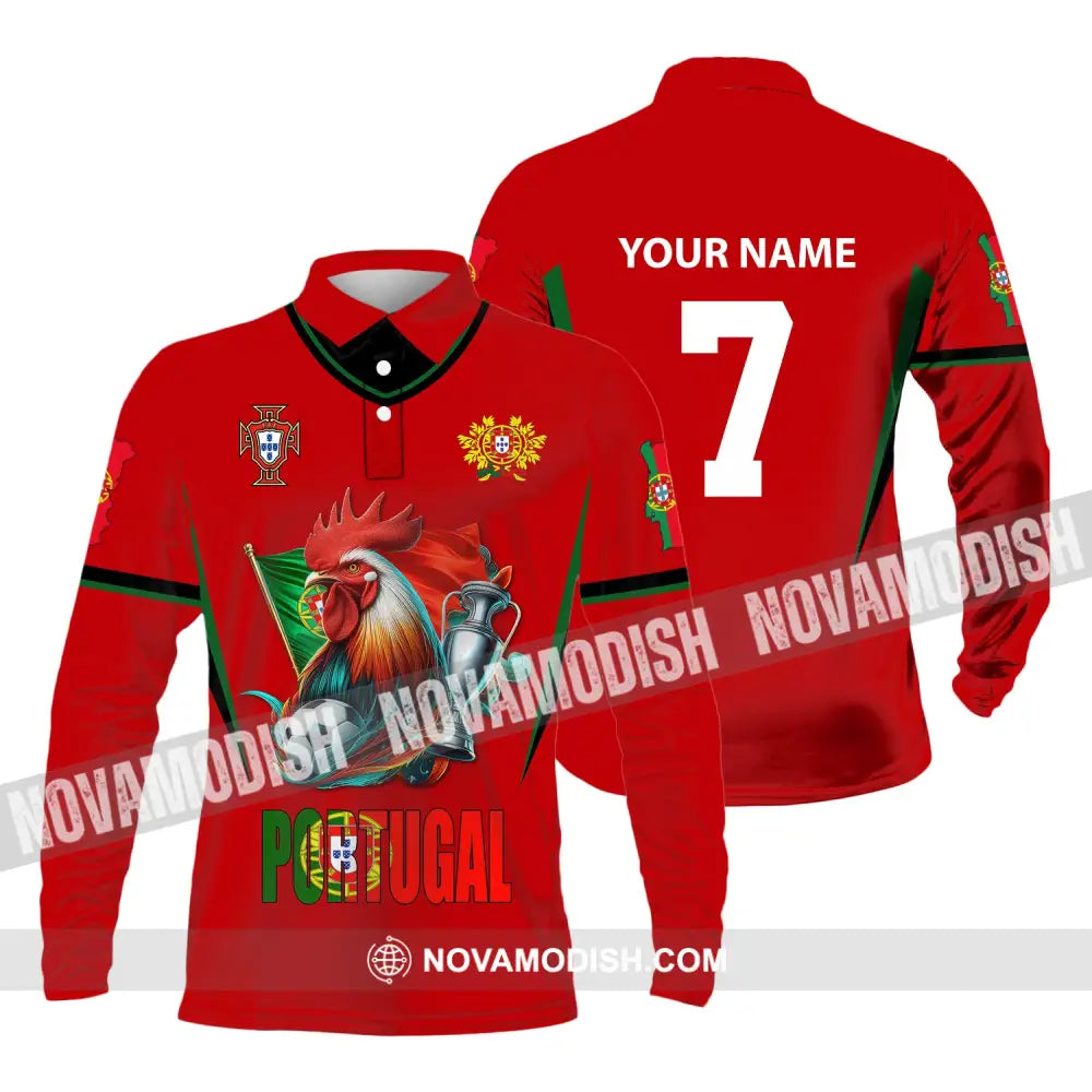 Unisex Shirt Custom Name And Number Portugal Football Euro 2024 Polo Long Sleeve / S T-Shirt