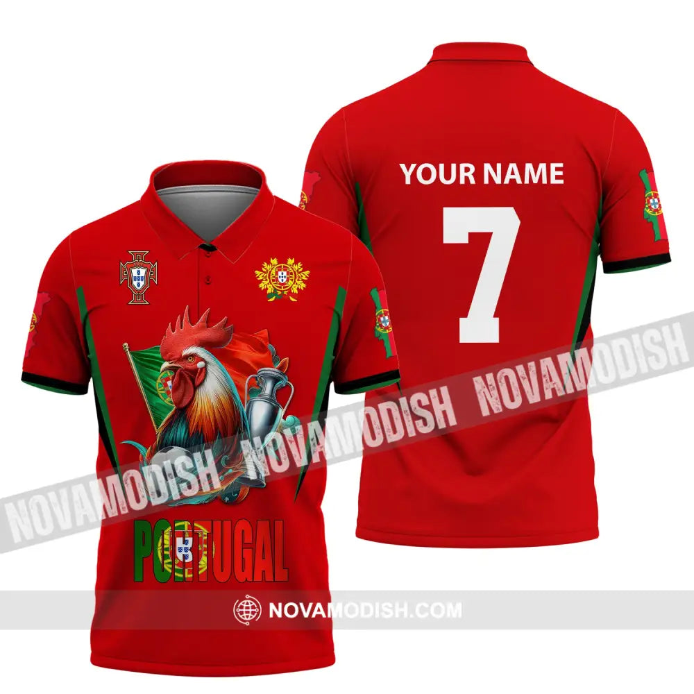 Unisex Shirt Custom Name And Number Portugal Football Euro 2024 Polo Long Sleeve / S T-Shirt