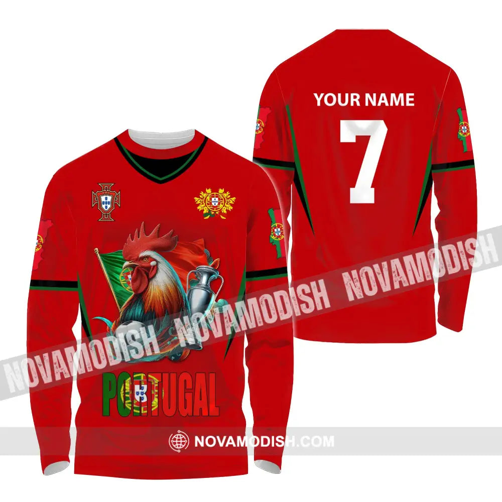 Unisex Shirt Custom Name And Number Portugal Football Euro 2024 Polo Long Sleeve / S T-Shirt