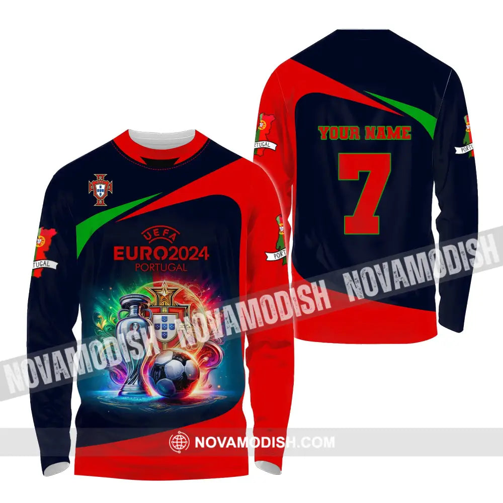 Unisex Shirt Custom Name And Number Portugal Football Euro 2024 Polo Long Sleeve / S T-Shirt