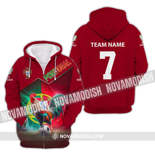 Unisex Shirt Custom Name And Number Portugal Football Euro 2024 Polo Long Sleeve Zipper Hoodie / S