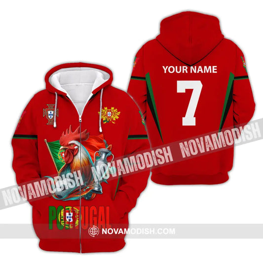 Unisex Shirt Custom Name And Number Portugal Football Euro 2024 Polo Long Sleeve Zipper Hoodie / S