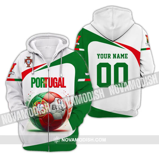 Unisex Shirt Custom Name And Number Portugal Football Euro 2024 Polo Long Sleeve Zipper Hoodie / S