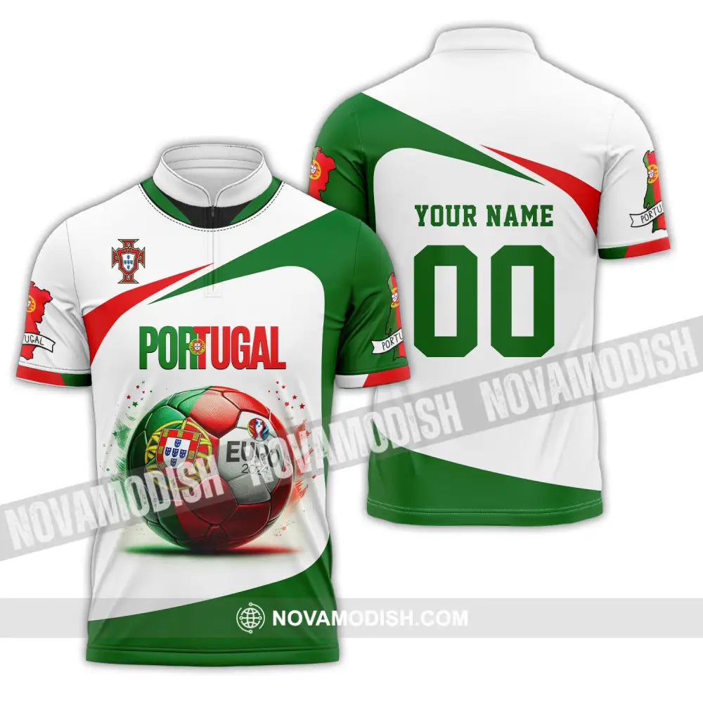 Unisex Shirt Custom Name And Number Portugal Football Euro 2024 Polo Long Sleeve Zipper / S T-Shirt