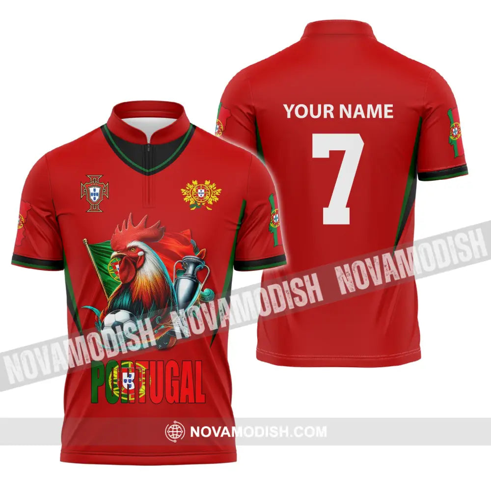 Unisex Shirt Custom Name And Number Portugal Football Euro 2024 Polo Long Sleeve Zipper / S T-Shirt