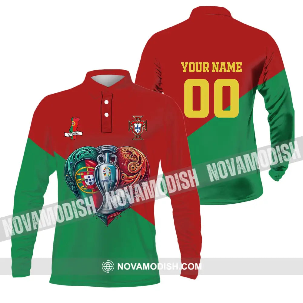 Unisex Shirt Custom Name And Number Portugal Football Polo Euro 2024 Hoodie Long Sleeve / S T-Shirt