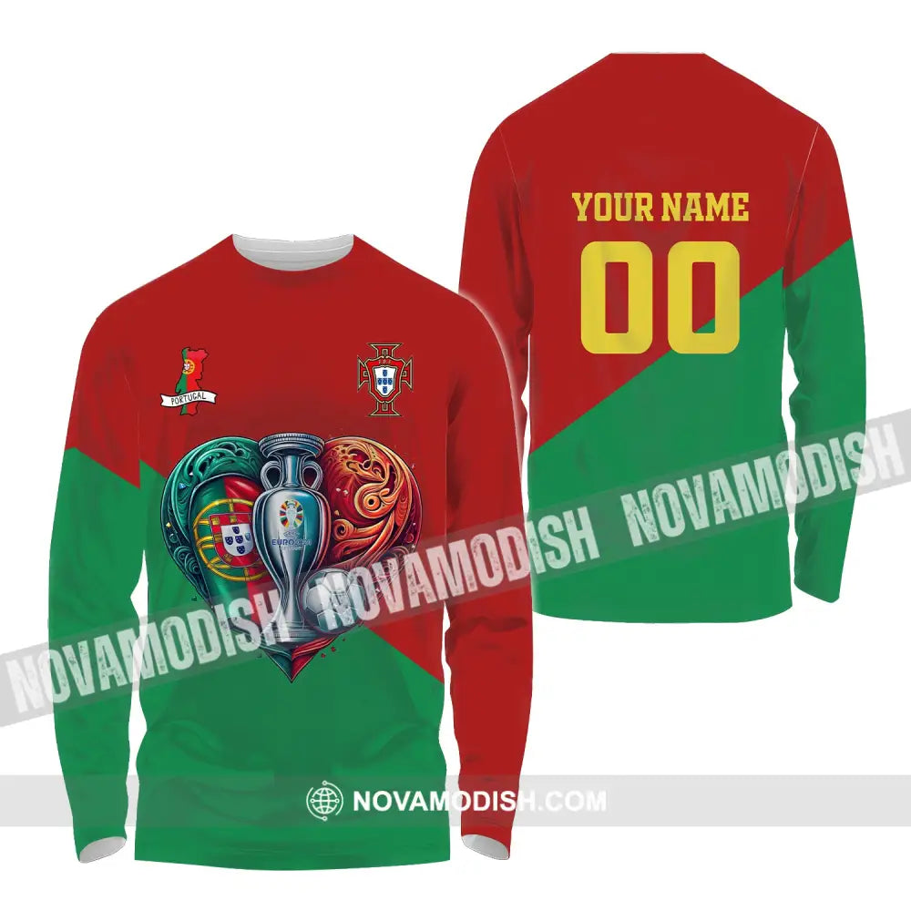 Unisex Shirt Custom Name And Number Portugal Football Polo Euro 2024 Hoodie Long Sleeve / S T-Shirt