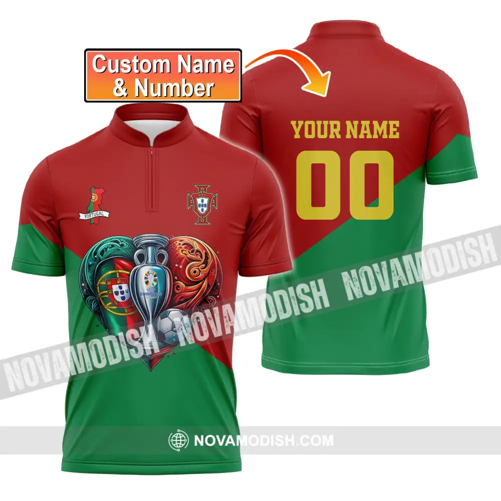 Unisex Shirt Custom Name And Number Portugal Football Polo Euro 2024 Hoodie Long Sleeve T-Shirt