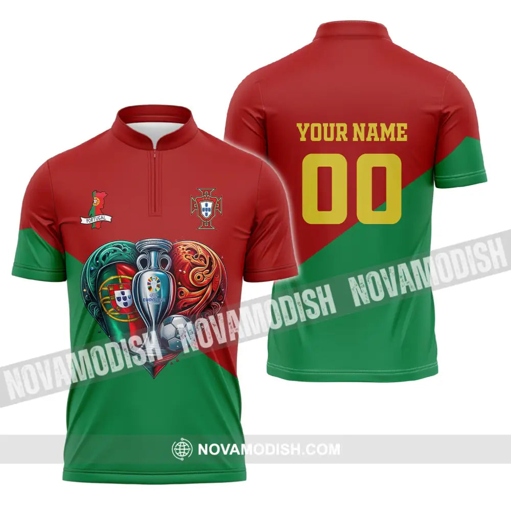 Unisex Shirt Custom Name And Number Portugal Football Polo Euro 2024 Hoodie Long Sleeve Zipper / S