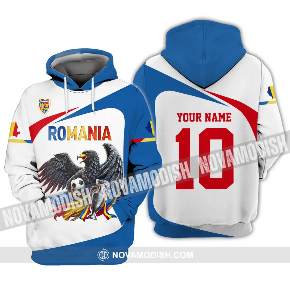 Unisex Shirt - Custom Name And Number Shirt Romania Eagle National Team Euro 2024 Cup Ball Hoodie / S T-shirt