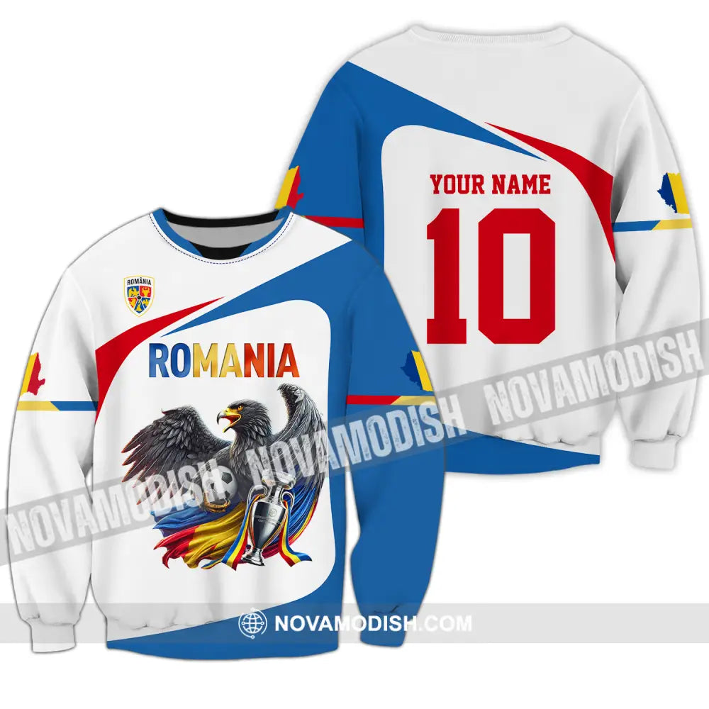 Unisex Shirt - Custom Name And Number Shirt Romania Eagle National Team Euro 2024 Cup Ball Long Sleeve / S T-shirt