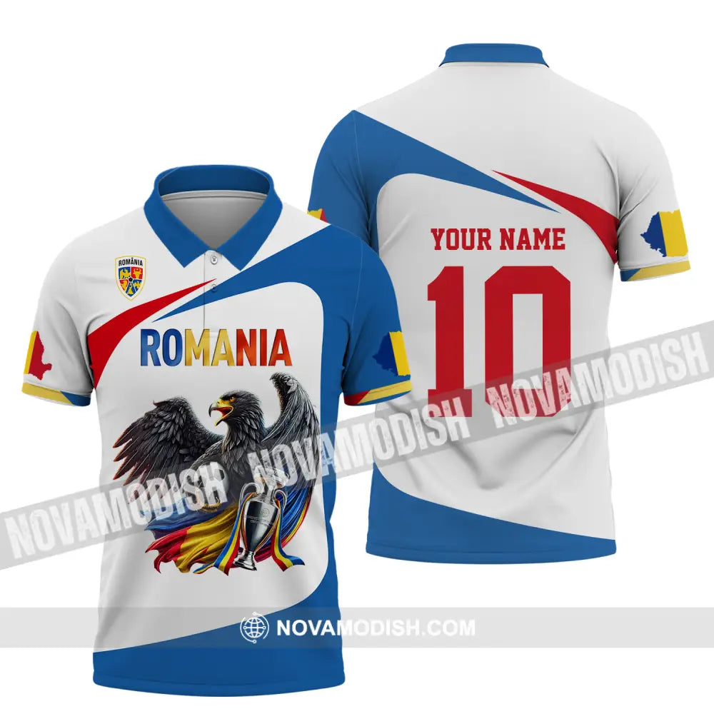 Unisex Shirt - Custom Name And Number Shirt Romania Eagle National Team Euro 2024 Cup Ball Polo Shirt / S T-shirt