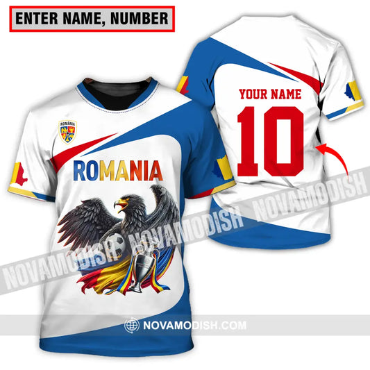 Unisex Shirt - Custom Name And Number Shirt Romania Eagle National Team Euro 2024 Cup Ball T-shirt