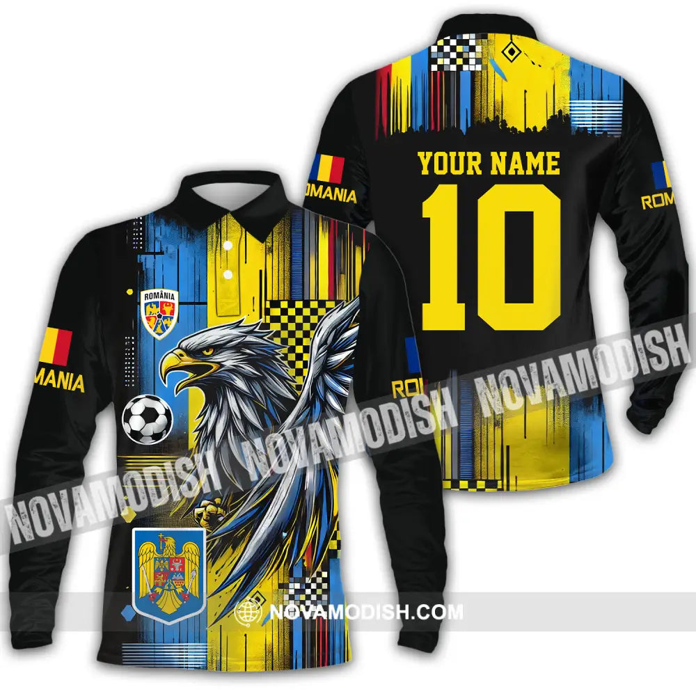 Unisex Shirt - Custom Name And Number Romania Shirt Enhance Long Sleeve Polo / S T-shirt