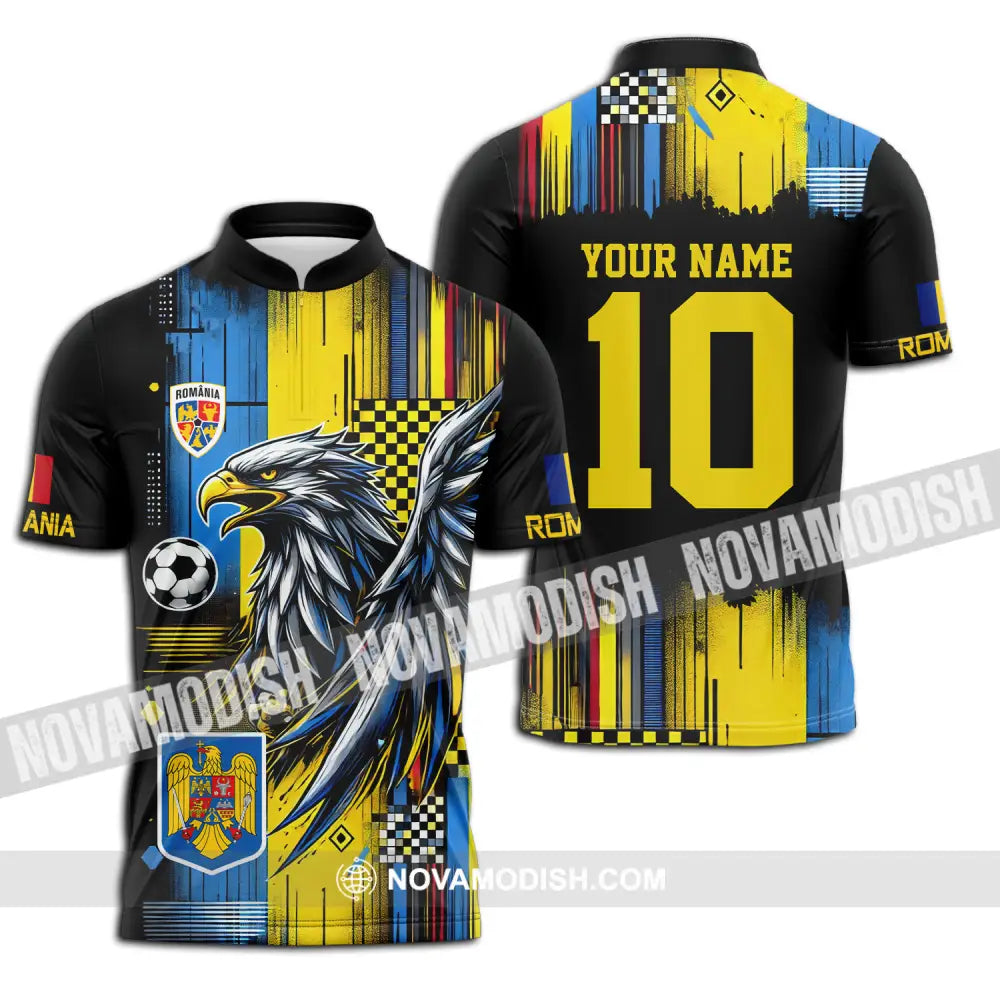 Unisex Shirt - Custom Name And Number Romania Shirt Enhance Zipper Polo Shirt / S T-shirt