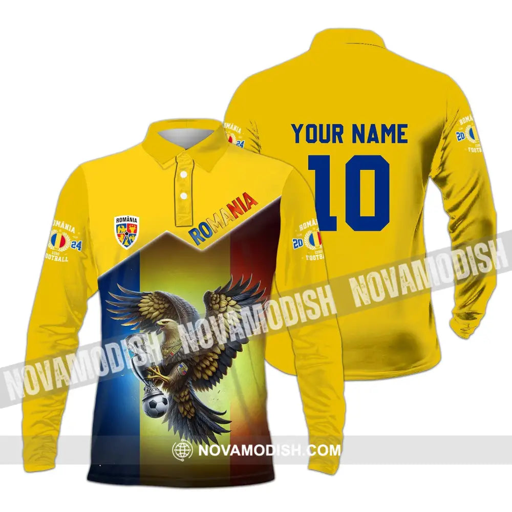 Unisex Shirt - Custom Name And Number Romania Euro 2024 Team Long Sleeve Polo / S T-Shirt