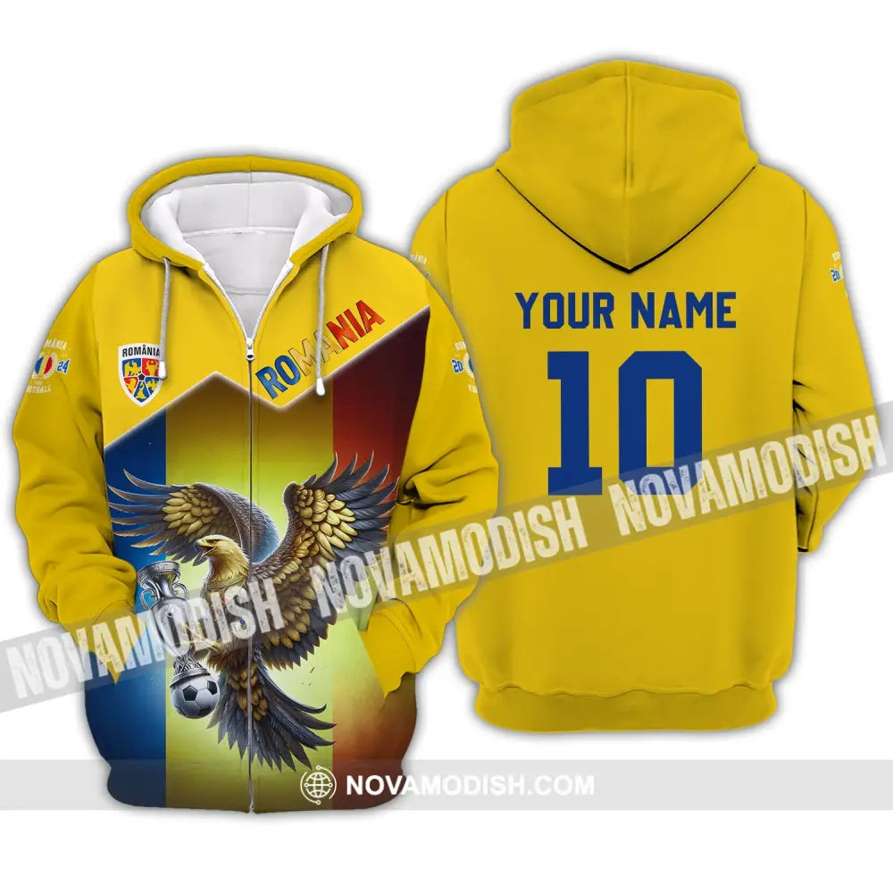 Unisex Shirt - Custom Name And Number Romania Euro 2024 Team Zipper Hoodie / S T-Shirt