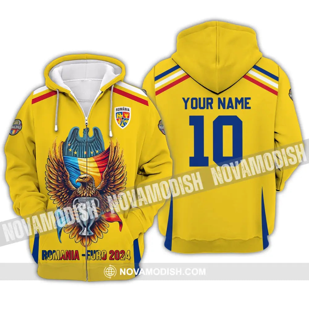 Unisex Shirt - Custom Name And Number Romania Euro 2024 Zipper Hoodie / S T-Shirt