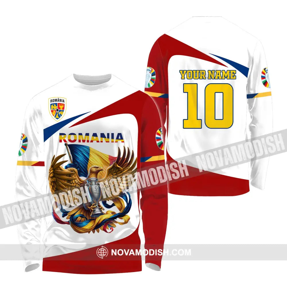 Unisex Shirt Custom Name And Number Romania Football Polo Euro 2024 Hoodie Long Sleeve / S T-Shirt