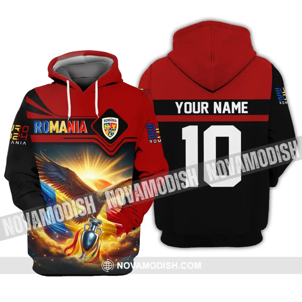 Unisex Shirt Custom Name And Number Romania Football Polo Euro 2024 Hoodie Long Sleeve / S T-Shirt