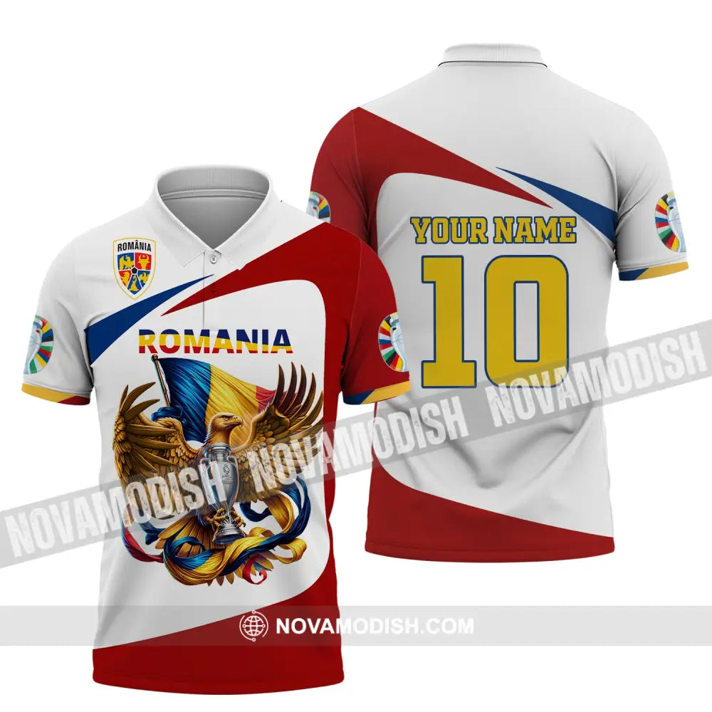 Unisex Shirt Custom Name And Number Romania Football Polo Euro 2024 Hoodie Long Sleeve / S T-Shirt