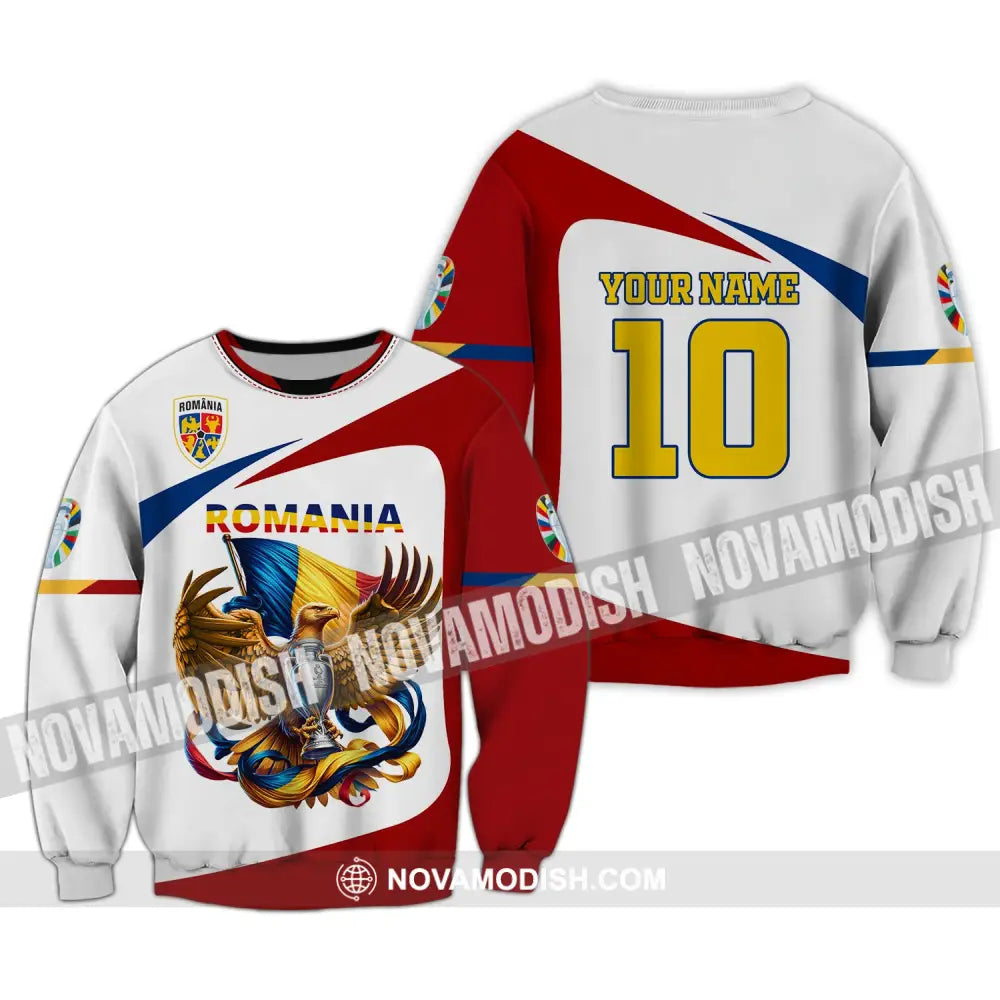 Unisex Shirt Custom Name And Number Romania Football Polo Euro 2024 Hoodie Long Sleeve / S T-Shirt