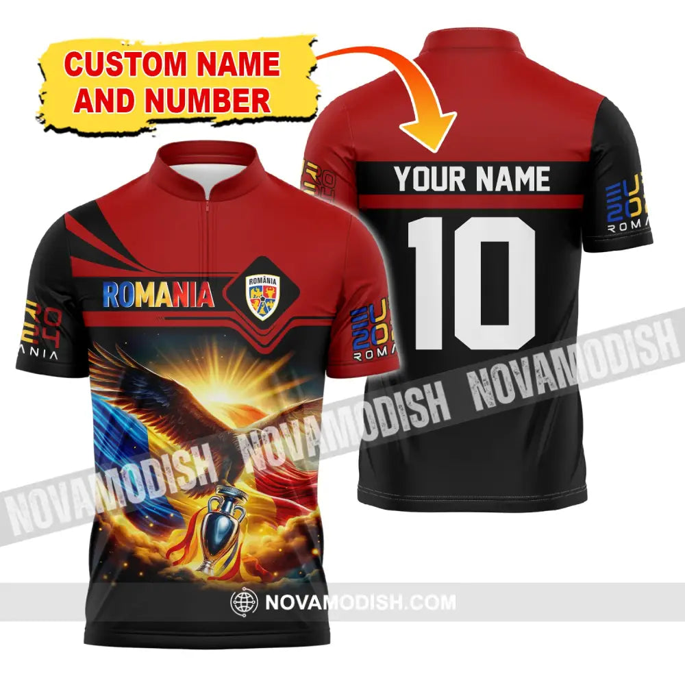 Unisex Shirt Custom Name And Number Romania Football Polo Euro 2024 Hoodie Long Sleeve T-Shirt