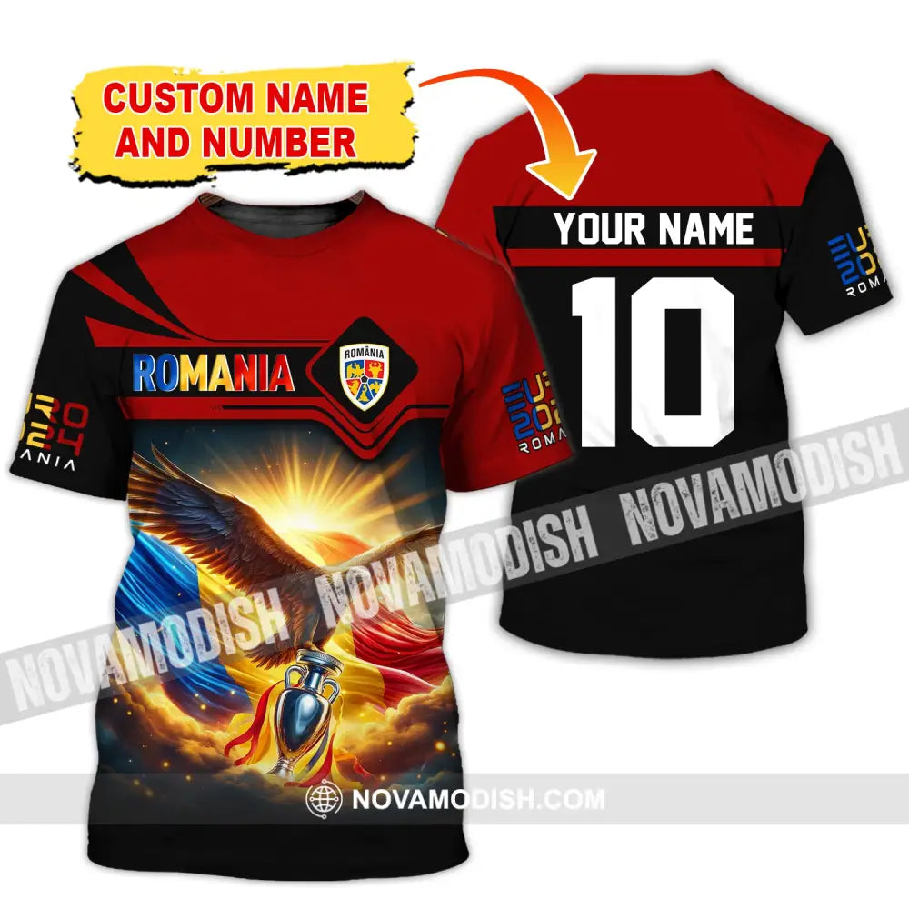 Unisex Shirt Custom Name And Number Romania Football Polo Euro 2024 Hoodie Long Sleeve T-Shirt