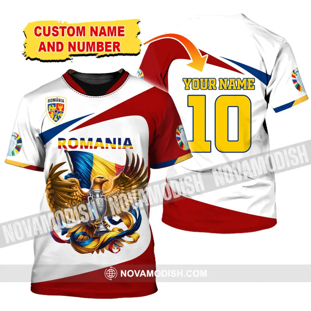 Unisex Shirt Custom Name And Number Romania Football Polo Euro 2024 Hoodie Long Sleeve T-Shirt