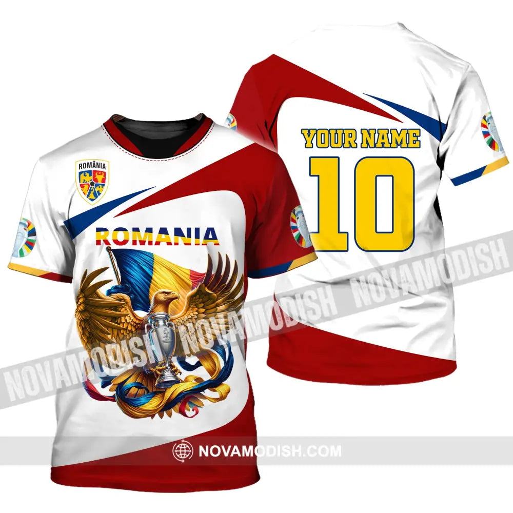 Unisex Shirt Custom Name And Number Romania Football Polo Euro 2024 Hoodie Long Sleeve T-Shirt / S