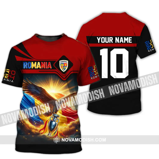 Unisex Shirt Custom Name And Number Romania Football Polo Euro 2024 Hoodie Long Sleeve T-Shirt / S